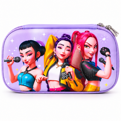 K POP Demon Hunters Pencil Pouch for Kids & Girls | Large Capacity Pencil Case with Double Zipper, Mesh Pocket & Pen Loops | 22.5 × 14 × 5 cm (Random 1 Pc)