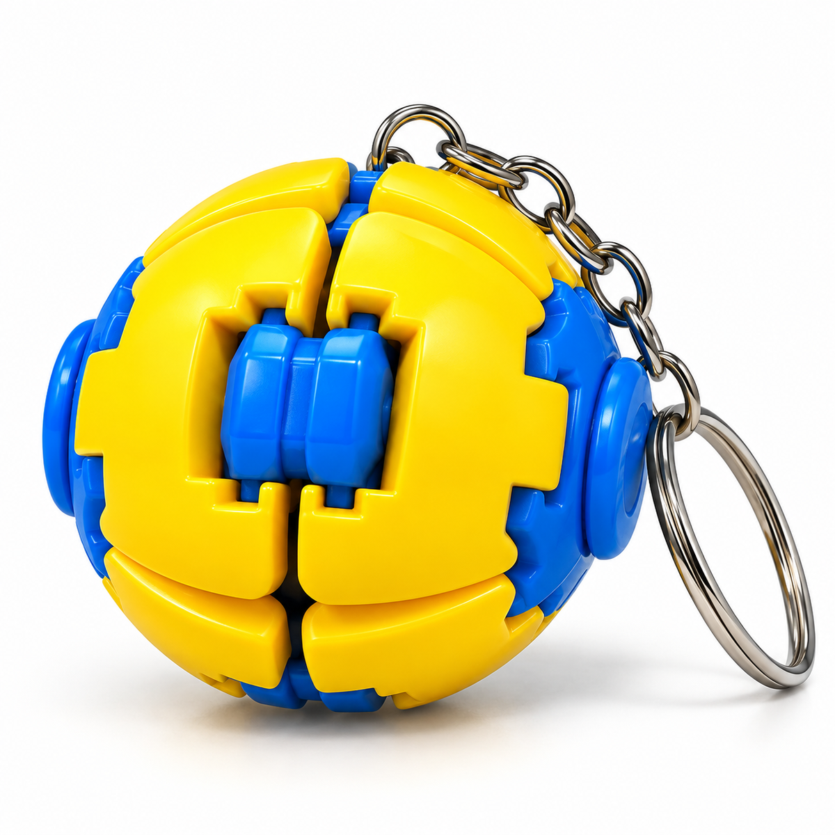 2-in-1 Spinner Keychain – Yellow & Blue Press-to-Spin Pocket Toy (Random Colour 1 Pc)