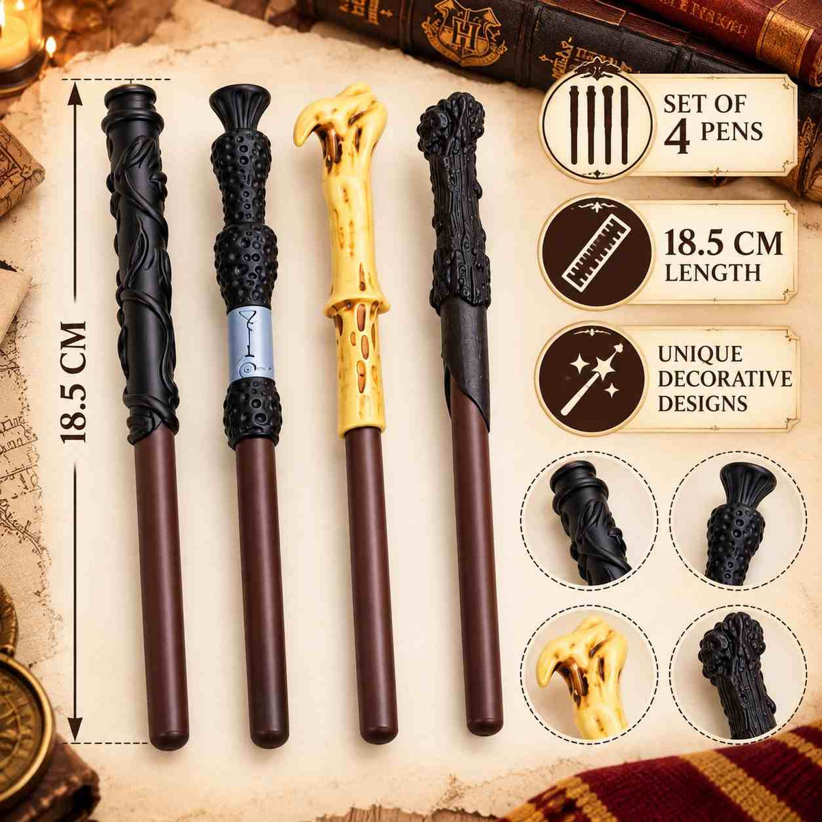Harry Potter Wand Pen Set of 4 | Magical Theme Pens for Kids & Fans