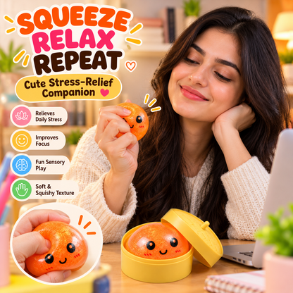 Momos Theme Squishy Toy – Cute Glittery Soft Squeeze & Sensory Fidget Toy with Yellow Steamer Box, Random Colour