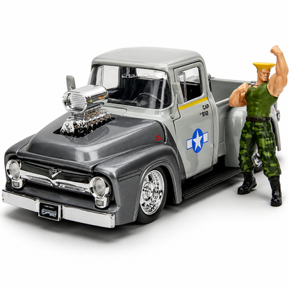 Jada Toys Street Fighter 1956 Ford Pickup 1:24 Die-Cast Model Car with Guile Figure, Opening Doors, Hood & Trunk, Collectible Vehicle for Kids & Fans(COD NOT AVAILABLE)