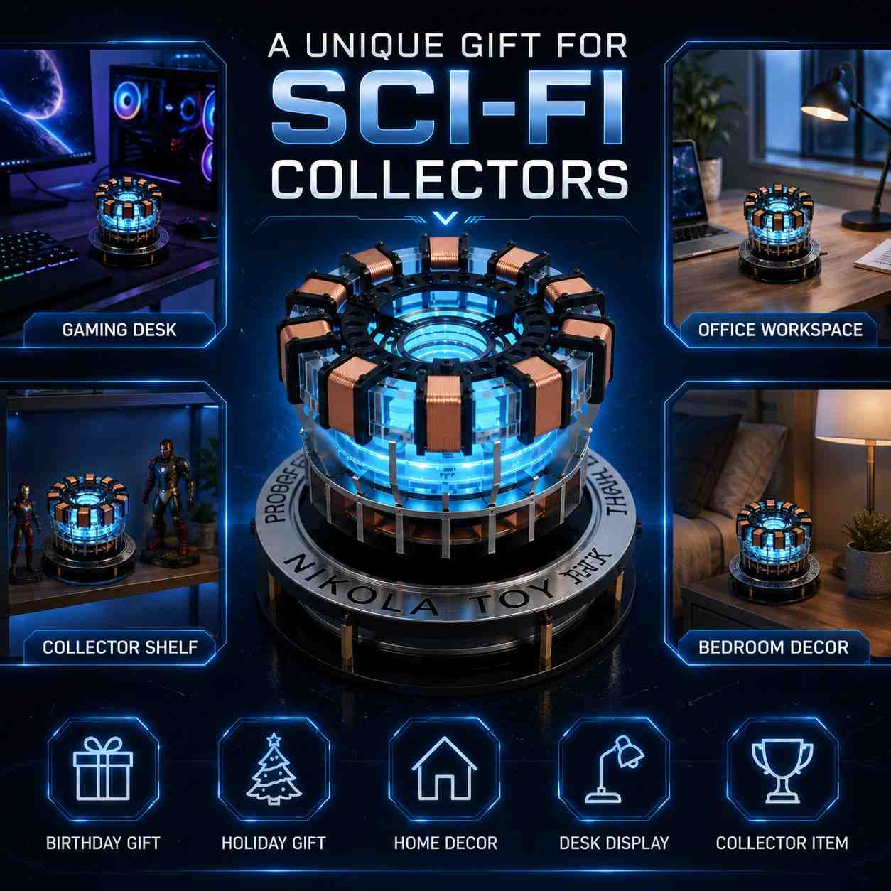 Arc Reactor LED Display Collectible | USB Powered Sci-Fi Desk Decor | Premium Acrylic Display Piece for Gaming Room, Office & Collector Shelf (Cod not Available)