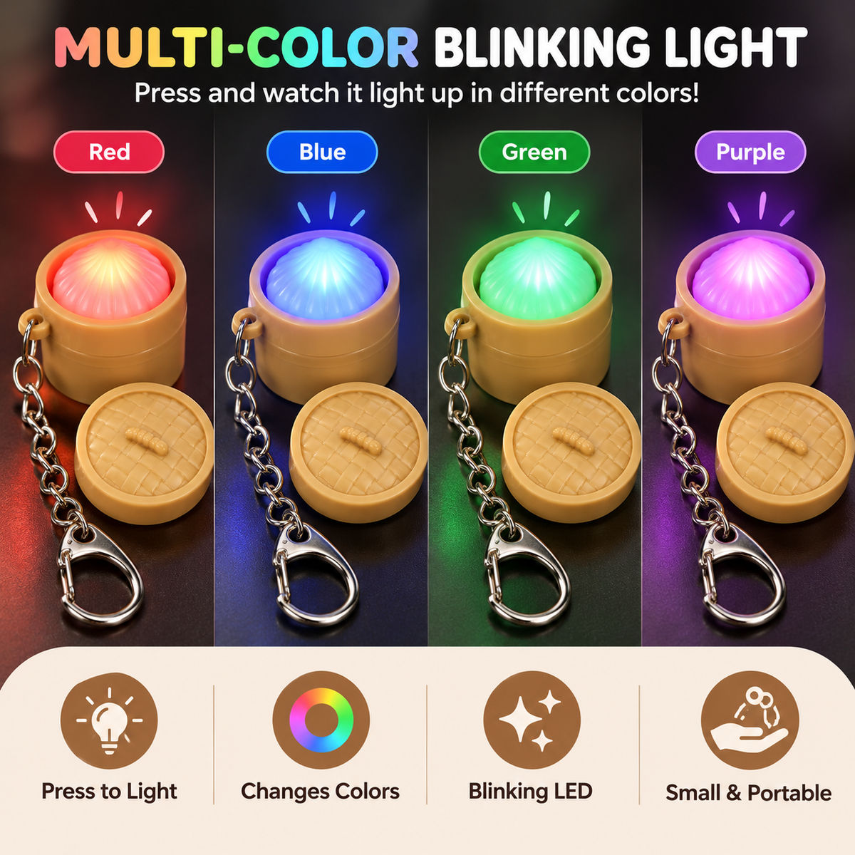 Mini LED Light-Up Keychain – Multi-Color Blinking Press-Activated Bag Charm