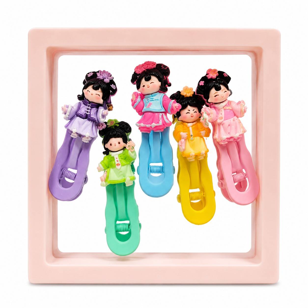 Cute Cartoon Girl Hair Clips for Kids, Girls & Teens | 5 PCS Colorful Snap Hair Clip Set | Kawaii Character Hair Accessories