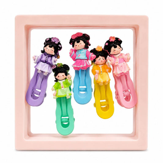 Cute Cartoon Girl Hair Clips for Kids, Girls & Teens | 5 PCS Colorful Snap Hair Clip Set | Kawaii Character Hair Accessories