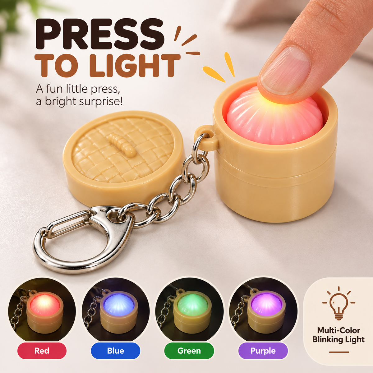 Mini LED Light-Up Keychain – Multi-Color Blinking Press-Activated Bag Charm