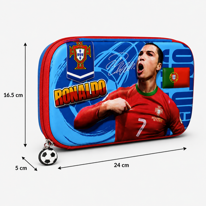 Ronaldo Pencil Case with 2 Compartments, Pencil Pouch for Kids, Pencil Box for Boys School Supply Organizer for Students, Stationery Box, Cosmetic Zip Pouch Bag | Size 22x15 cm