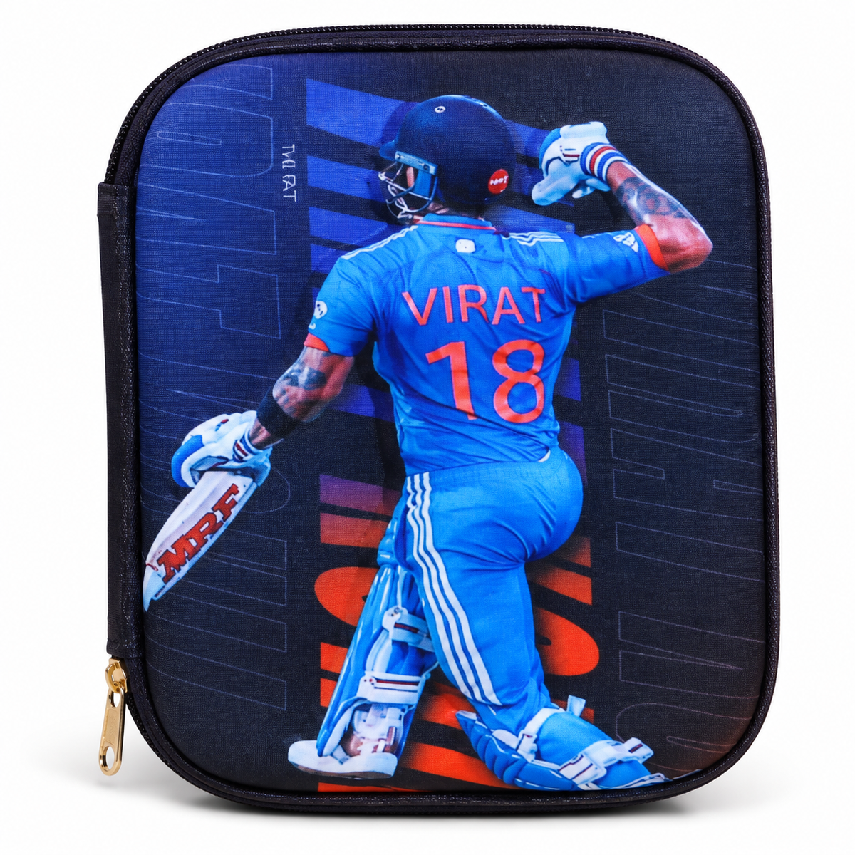 Virat 18 Cricket Pencil Pouch 22 x 15 cm | Pencil Case with Mesh Pocket & Elastic Holders