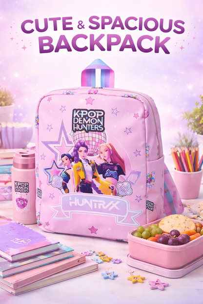 K POP Demon Hunters Kids Backpack for Girls | Cute Cartoon School Bag | Lightweight & Spacious | Adjustable Straps | Pink & Blue Designs | Ideal for School, Travel & Daily Use (Random 1 Pcs)