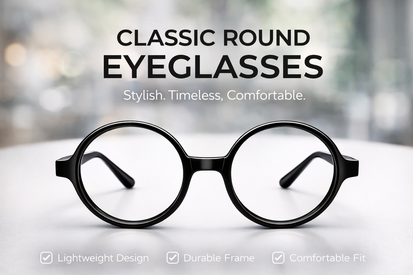 Classic Round Black Eyeglasses for Men & Women | Lightweight Stylish Frame | Unisex Fashion Glasses