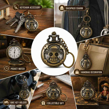 Anime Inspired Vintage Pocket Watch Keychain | Antique Bronze Collectible Gift