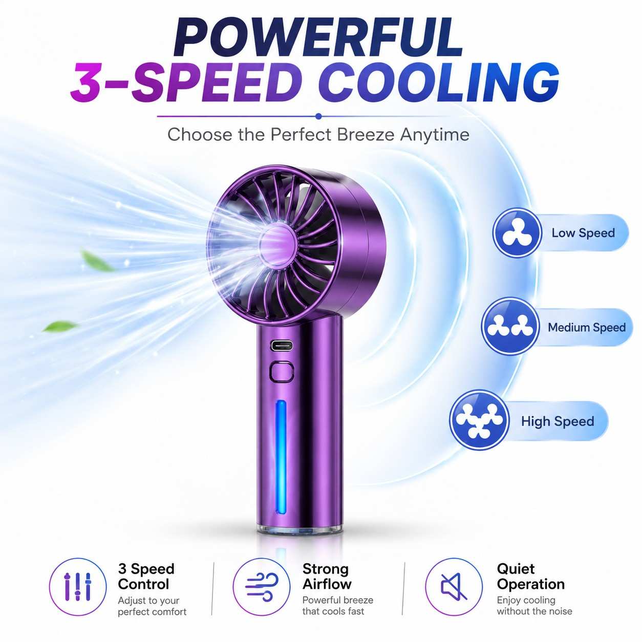 Portable Rechargeable Spray Fan with Mist – USB Mini Handheld Cooling Fan, Metallic Purple (RANDOM 1 PCS)