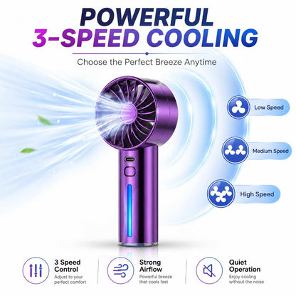 Portable Rechargeable Spray Fan with Mist – USB Mini Handheld Cooling Fan, Metallic Purple (RANDOM 1 PCS)