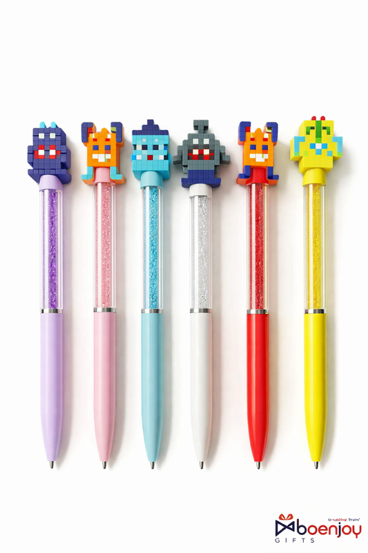 Mincraft 6 Pcs Cute Pixel Character Gel Pens | Smooth Blue Ink Writing Pens | Crystal Body Creative Pens for Kids & Adults | School...