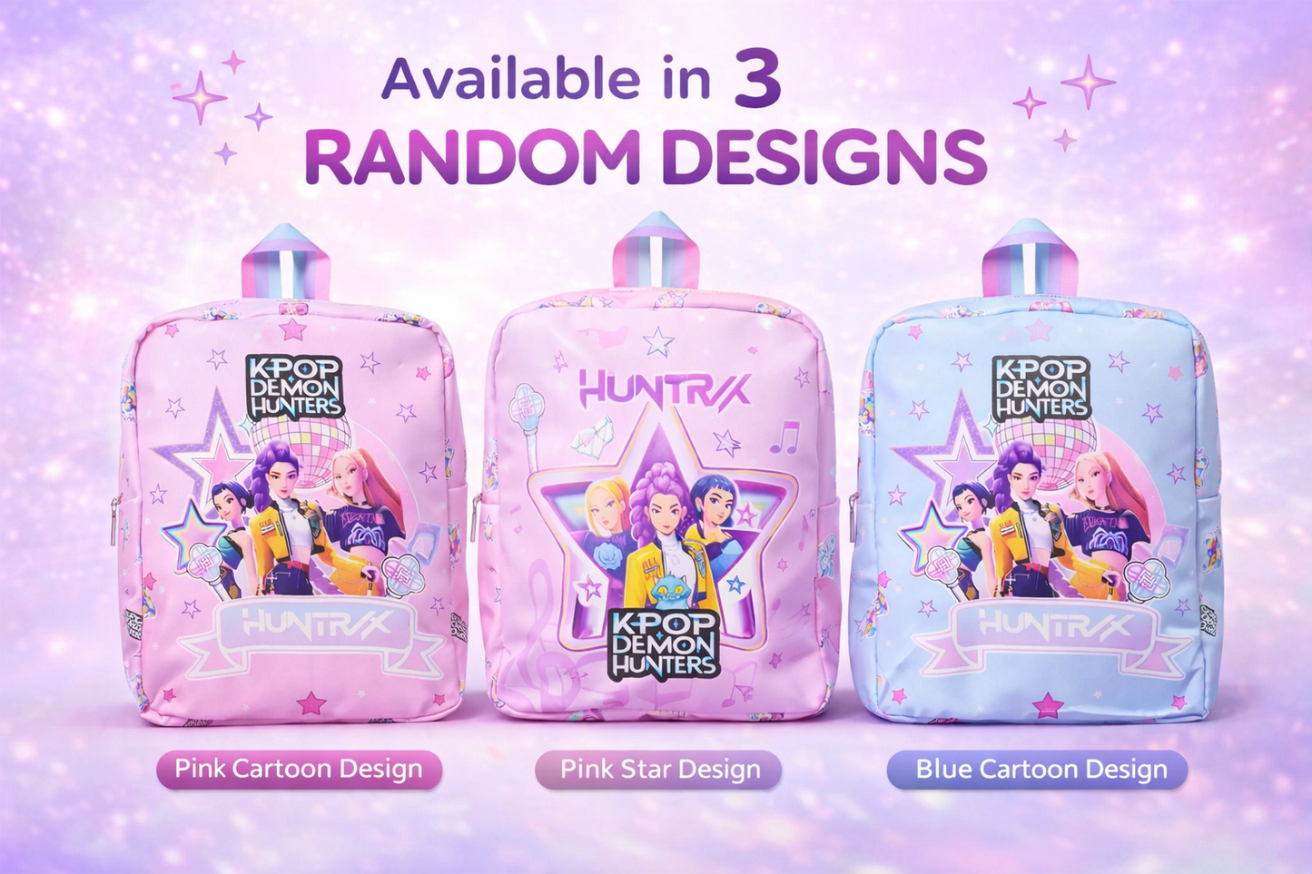 K POP Demon Hunters Kids Backpack for Girls | Cute Cartoon School Bag | Lightweight & Spacious | Adjustable Straps | Pink & Blue Designs | Ideal for School, Travel & Daily Use (Random 1 Pcs)