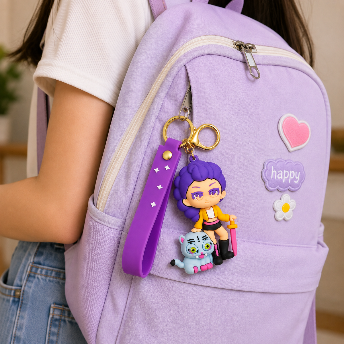 K POP Demon Hunters Key Chain Set of 4 Demon Character Keychains – Rumi, Mira, Zoey & Luna | Cute Anime Key Ring for Girls | Rubber Pendant Bag Charm | Stylish Gift for Kids & Women Random charactors