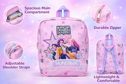 K POP Demon Hunters Kids Backpack for Girls | Cute Cartoon School Bag | Lightweight & Spacious | Adjustable Straps | Pink & Blue Designs | Ideal for School, Travel & Daily Use (Random 1 Pcs)