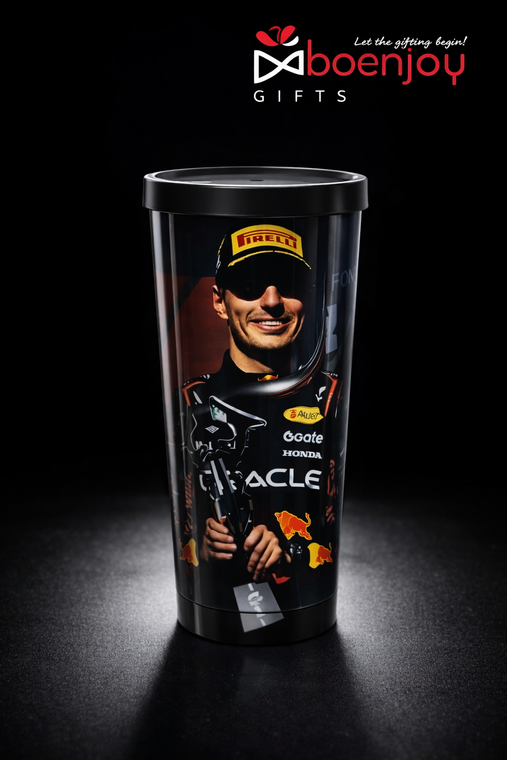 Racing Driver Printed Travel Mug with Lid – 500 ml Reusable Coffee Tumbler | Plastic Outer & Steel Inner | Leakproof Coffee Cup for Office, Car & Travel – Black