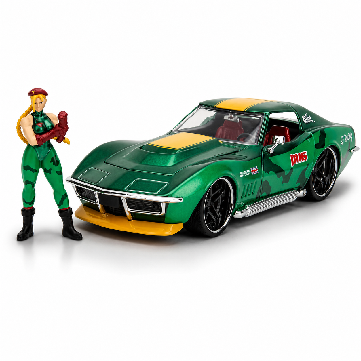 Jada Street Fighter 1:24 1969 Chevrolet Corvette Stingray ZL1 & 2.75" Cammy Figure, Toys for Kids and Adults( COD NOT AVAILABLE)