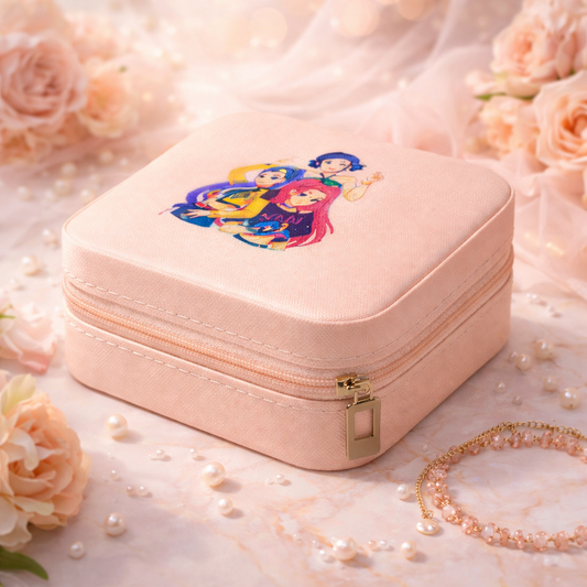 K-Pop Demon Hunters Style Jewelry Storage Box for Girls | Pink Cartoon Organizer Case | Portable Travel Jewelry Holder for Rings, Earrings & Accessories | Gift for Kids