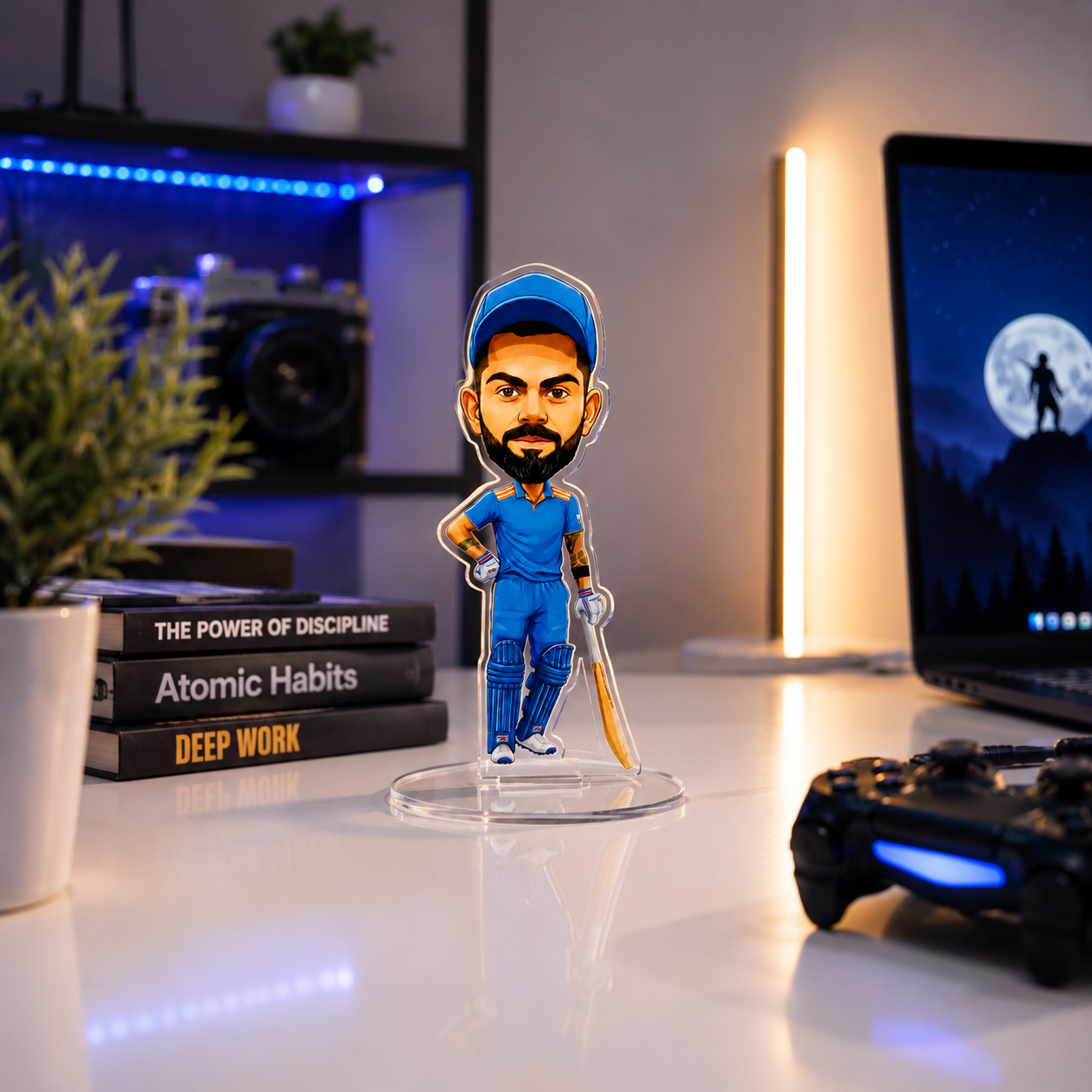 Virat Kohli Acrylic Stand Figure | Premium Cricket Player Desk Collectible | Clear Acrylic Tabletop Stand for Office, Study & Room Decor