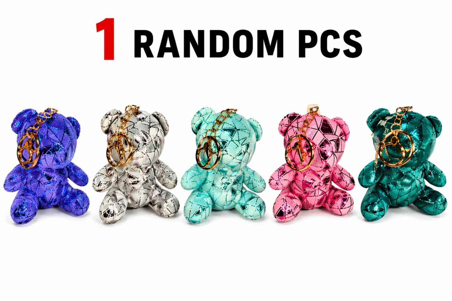Shiny Teddy Bear Keychain – Cute Plush Bag Charm | Random 1 PCS | Stylish Key Holder Gift for Girls