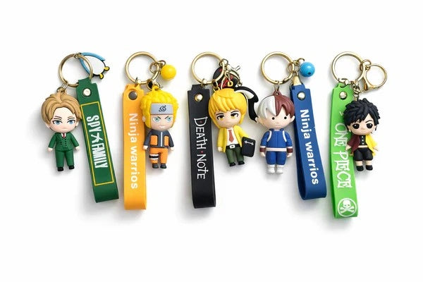 Anime Character Keychain Set (Pack of 5) – Ninja Warriors, Pirate & Detective Style Cute Silicone Key Rings for Kids, Boys, Girls, Bag Accessories