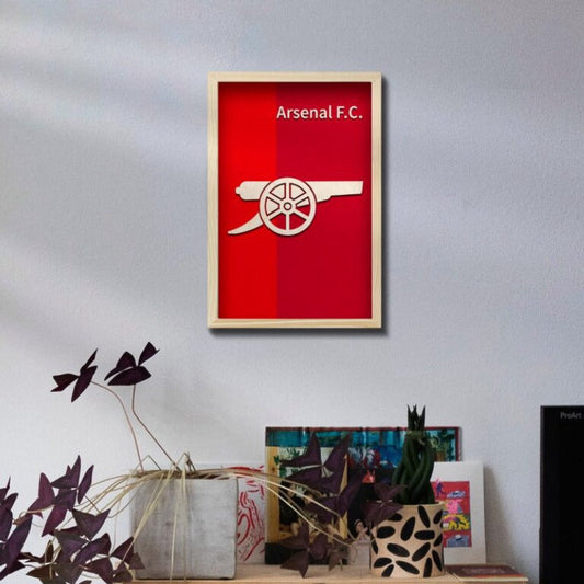 Arsenal Wooden 3D Artwork with Frame | 12x8 inch - 3 mm back wood and 3mm natural wood for the front design with natural pine wood frame | Ink Infused into the Wood | Soccer ; Arsenal ; Arsenal F.C. |