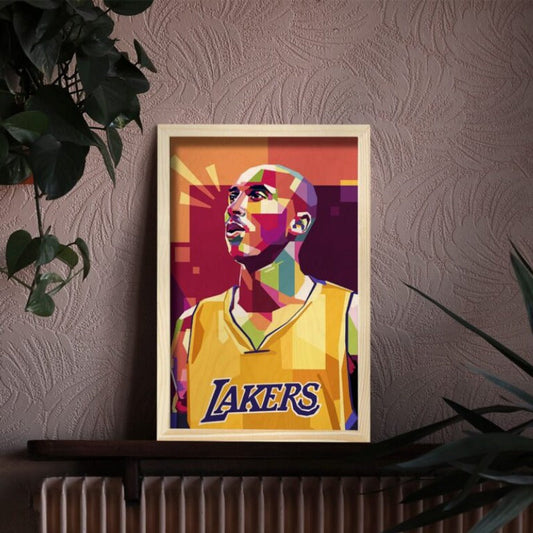 Kobe Bryant (Black Mamba) Wood Print with Frame | 12x8 inch - 3 mm wood with natural pine wood frame | Ink Infused into the Wood | 3 mm wood with natural pine wood frame | Basketball ; NBA ; LA Lakers|