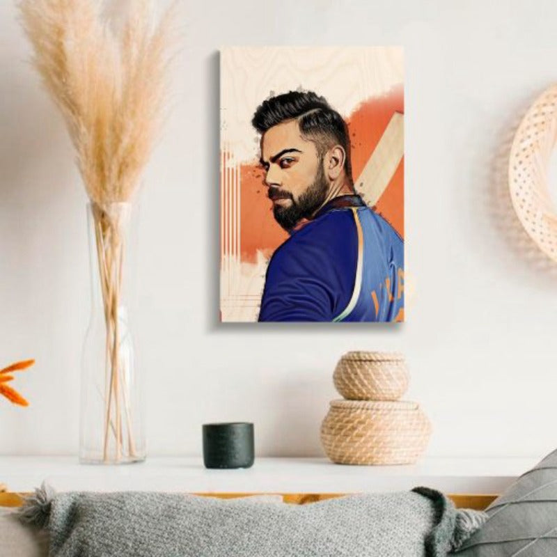 Virat Kohli (King Kohli) Wood Print | Ink Infused into the Wood | Cricket ; Indian Team ; Bleed Blue |