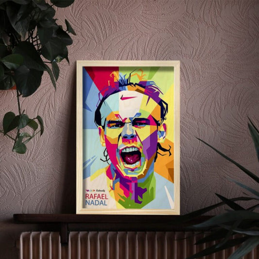 Rafael Nadal (King of the Clay) Wood Print with Frame | 12x8 inch - 3 mm wood with natural pine wood frame | Ink Infused into the Wood | 3 mm wood with natural pine wood frame | Tennis ; ATP ; Grand Slam |