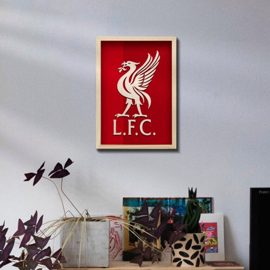 Liverpool Wooden 3D Artwork with Frame | 12x8 inch - 3 mm back wood and 3mm natural wood for the front design with natural pine wood frame | Ink Infused into the Wood | Soccer ; Liverpool ; The Reds |