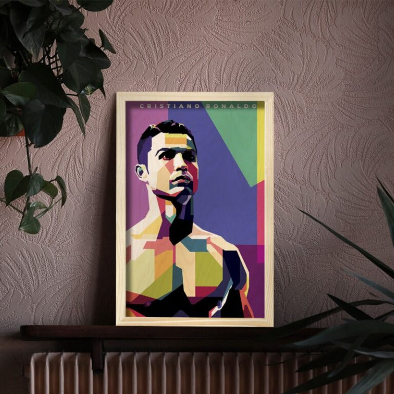 Cristiano Ronaldo CR7 Wood Print with Frame | 12x8 inch - 3 mm wood with natural pine wood frame | Ink Infused into the Wood | 3 mm wood with natural pine wood frame | Soccer ; PSG ; Argentina |