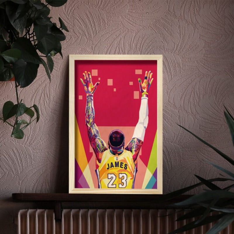 LeBron James (King James) WPAP Wood Print with Frame | 12x8 inch - 3 mm wood with natural pine wood frame | Ink Infused into the Wood | 3 mm wood with natural pine wood frame | Basketball ; NBA ; LA Lakers|