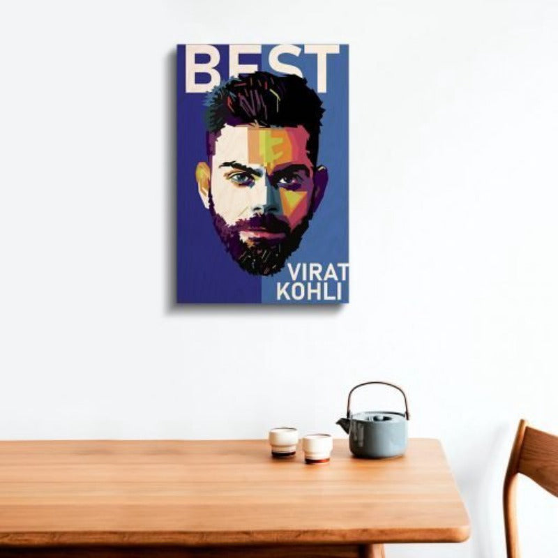 Virat Kohli (King Kohli) WPAP Wood Print | Ink Infused into the Wood | Cricket ; Indian Team ; Bleed Blue |