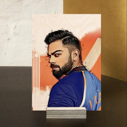 Virat Kohli (King Kohli) Wood Print | Ink Infused into the Wood | Cricket ; Indian Team ; Bleed Blue |