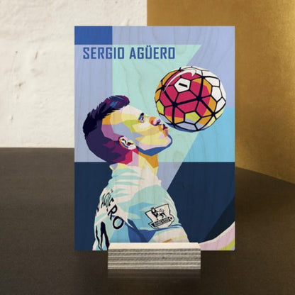 Sergio Agüero WPAP Wood Print | Ink Infused into the Wood | Soccer ;  Manchester City ; Argentina |