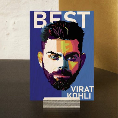 Virat Kohli (King Kohli) WPAP Wood Print | Ink Infused into the Wood | Cricket ; Indian Team ; Bleed Blue |