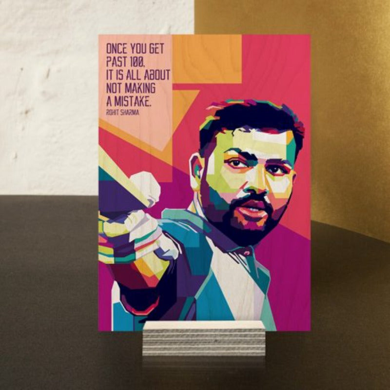 Rohit Sharma (The Hitman) Wood Print | Ink Infused into the Wood | Cricket ; Indian Team ; Bleed Blue |