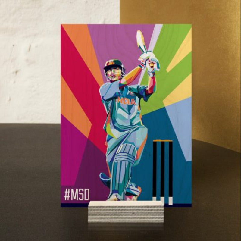 MS Dhoni (Captain Cool) Wood Print | Ink Infused into the Wood | Cricket ; Indian Team ; Bleed Blue |