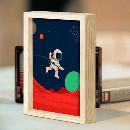 Kids Room Astronaut Wall Art with Frame | 30x20 cms - 3 mm back wood with natural pine wood frame | Ink Infused into the Wood | Kids Room Décor ; Space |