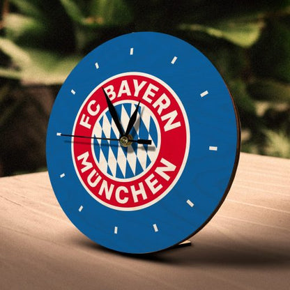 FC Bayern Munich Wooden Table Clock on Premium Plywood | Ink Infused into the Wood | 6 x 6 inches with table stand ; 1 AA battery | Soccer ; German ; FC Bayern |