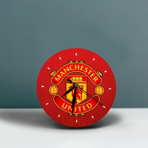 Manchester United Wooden Table Clock on Premium Plywood | Ink Infused into the Wood | 6 x 6 inches with table stand ; 1 AA battery | Soccer ; Man United ; The Red Devils |