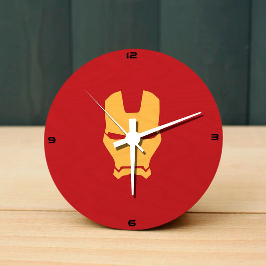 Iron Man Wooden Table Clock on Premium Plywood | Ink Infused into the Wood | 6 x 6 inches with table stand ; 1 AA battery | MCU ; Avengers |