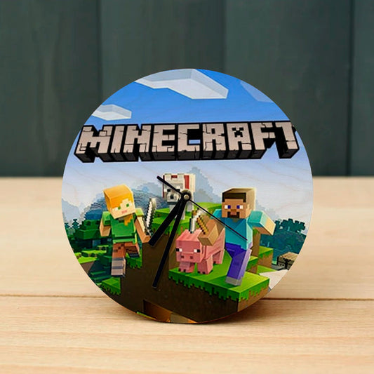 Minecraft Wooden Table Clock on Premium Plywood | Ink Infused into the Wood | 6 x 6 inches with table stand ; 1 AA battery | Video Game ; Minecraft |