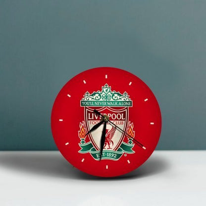 Liverpool Wooden Table Clock on Premium Plywood | Ink Infused into the Wood | 6 x 6 inches with table stand ; 1 AA battery | Soccer ; Liverpool ; The Reds |