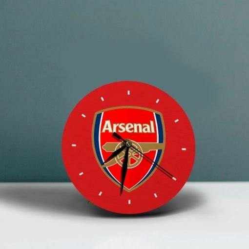 Arsenal Wooden Table Clock on Premium Plywood | Ink Infused into the Wood | 6 x 6 inches with table stand ; 1 AA battery | Soccer ; Arsenal ; Arsenal F.C. |