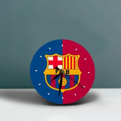 FC Barcelona Wooden Table Clock on Premium Plywood | Ink Infused into the Wood | 6 x 6 inches with table stand ; 1 AA battery | Soccer ; FCB ; FC Barcelona |