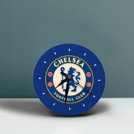 Chelsea Wooden Table Clock on Premium Plywood | Ink Infused into the Wood | 6 x 6 inches with table stand ; 1 AA battery | Soccer ; Chelsea ; The Blues |