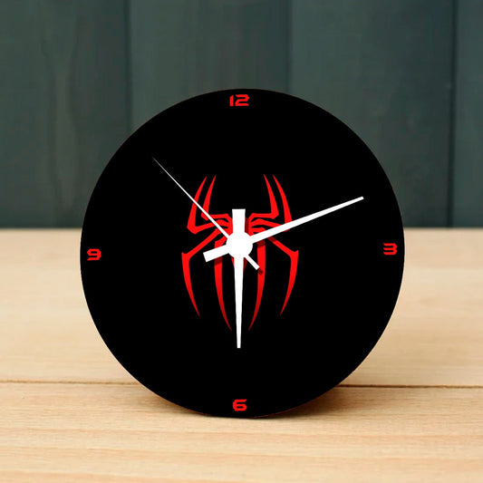 Spiderman Wooden Table Clock on Premium Plywood | Ink Infused into the Wood | 6 x 6 inches with table stand ; 1 AA battery | MCU ; Avengers |